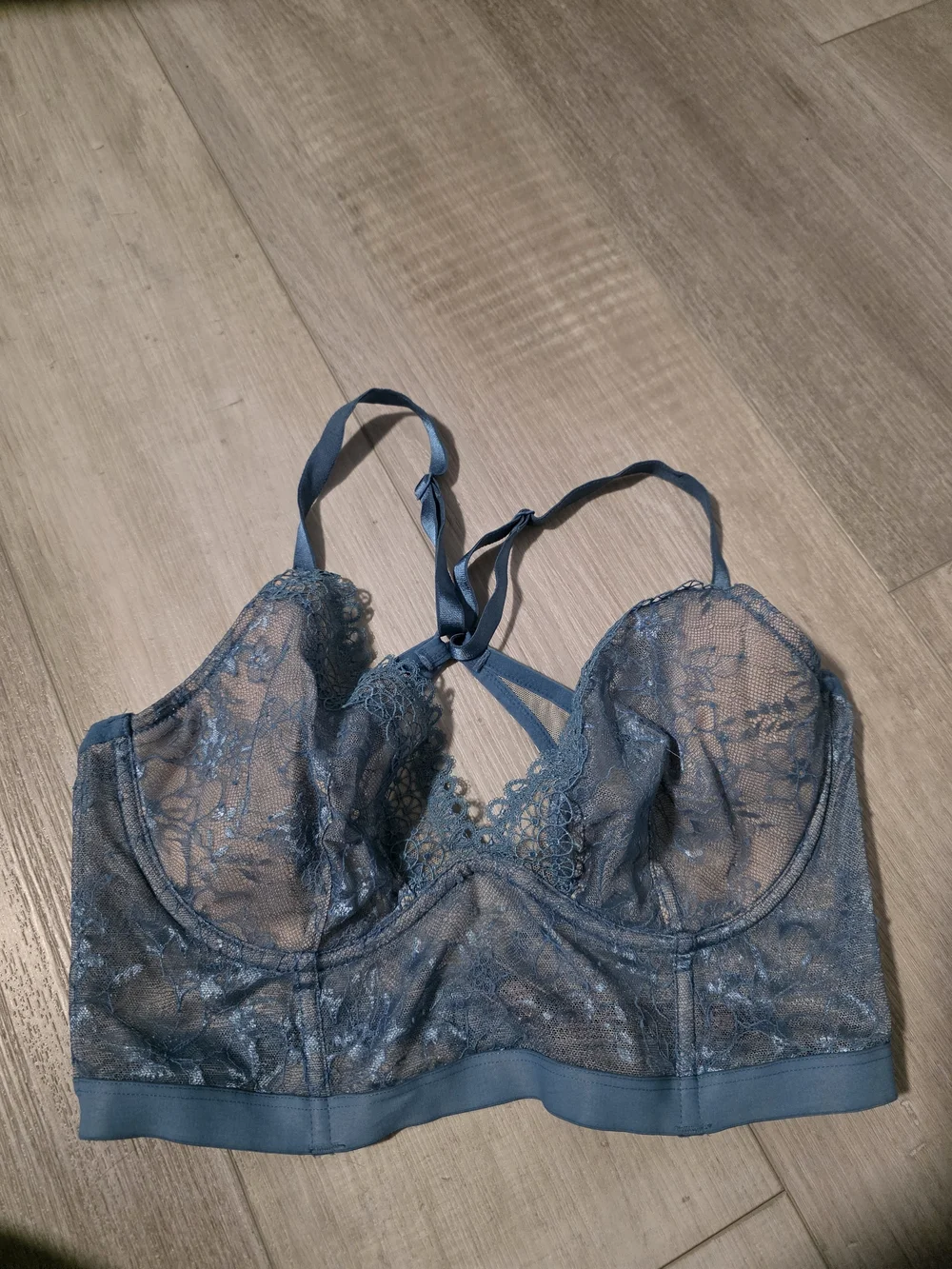 Victoria’s Secret Very Sexy Lace Longline Bra Blue 34D Unlined Plunge - Picture 8 of 8